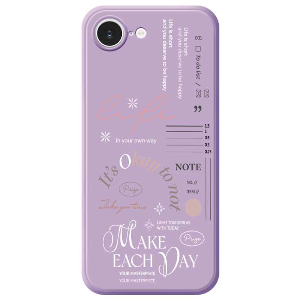 For iPhone 16e Case Make Each Day Pattern Printing Straight Edge TPU Phone Back Cover - Purple