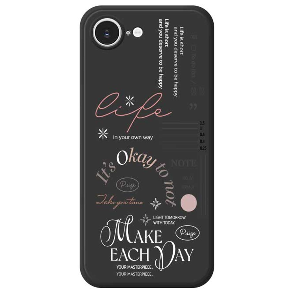For iPhone 16e Case Make Each Day Pattern Printing Straight Edge TPU Phone Back Cover - Black