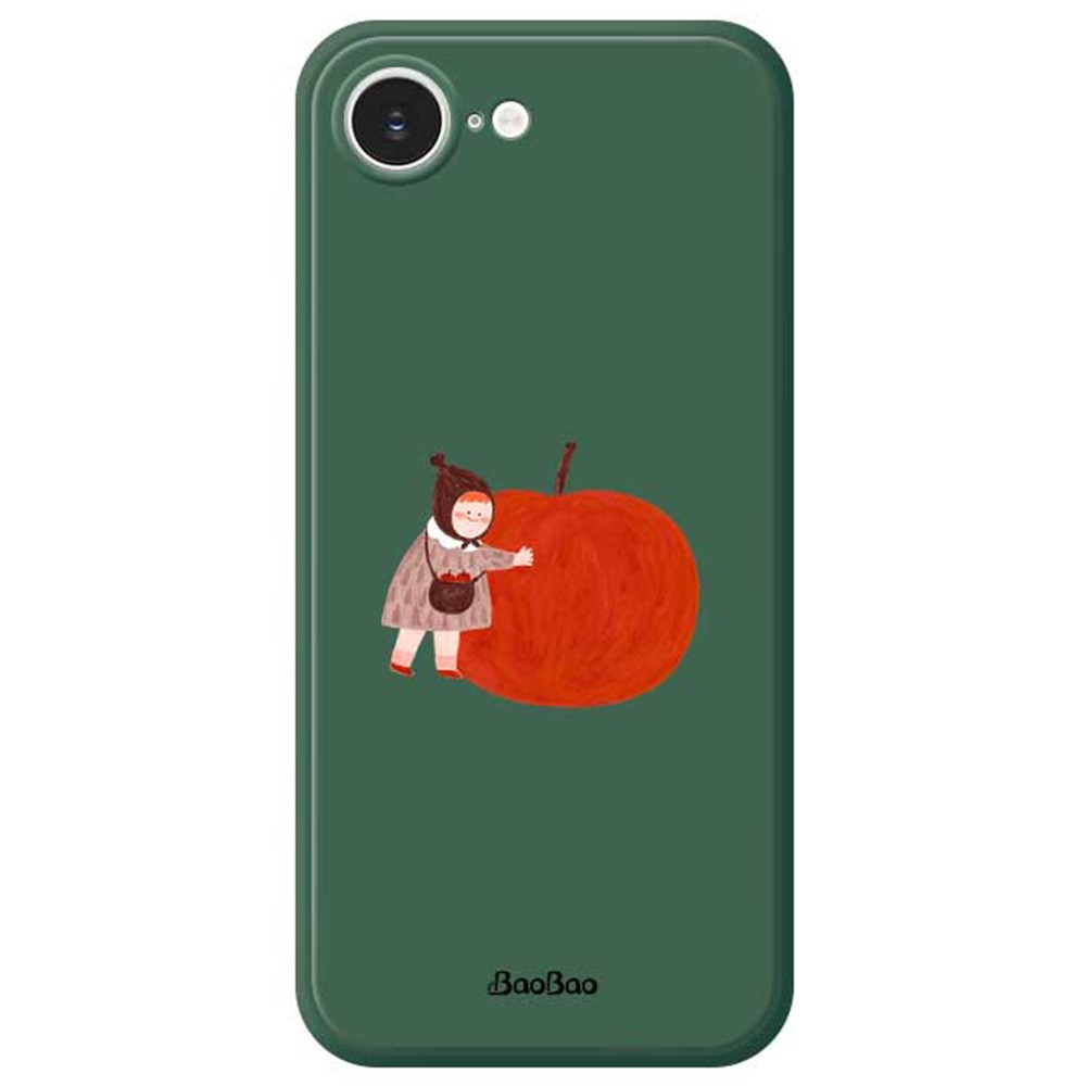 For iPhone 16e Case Hug Red Apple Pattern Printing Straight Edge TPU Phone Back Cover - Green