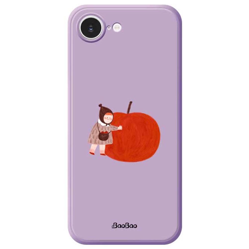 For iPhone 16e Case Hug Red Apple Pattern Printing Straight Edge TPU Phone Back Cover - Purple