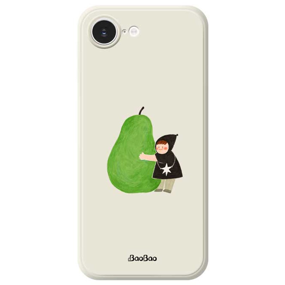 For iPhone 16e Case Hug Green Pear Pattern Printing Straight Edge TPU Phone Back Cover - Beige
