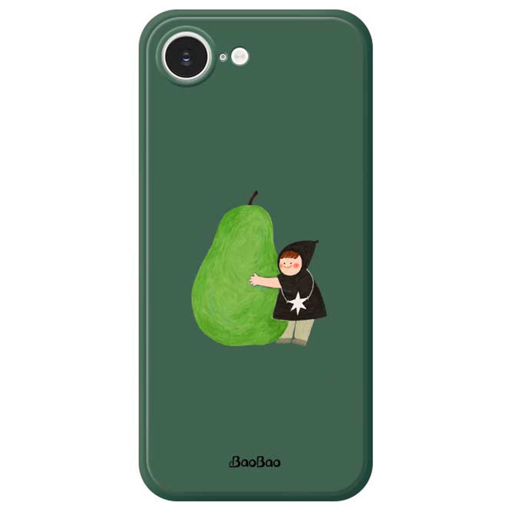 For iPhone 16e Case Hug Green Pear Pattern Printing Straight Edge TPU Phone Back Cover - Green