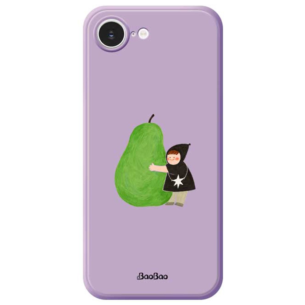 For iPhone 16e Case Hug Green Pear Pattern Printing Straight Edge TPU Phone Back Cover - Purple