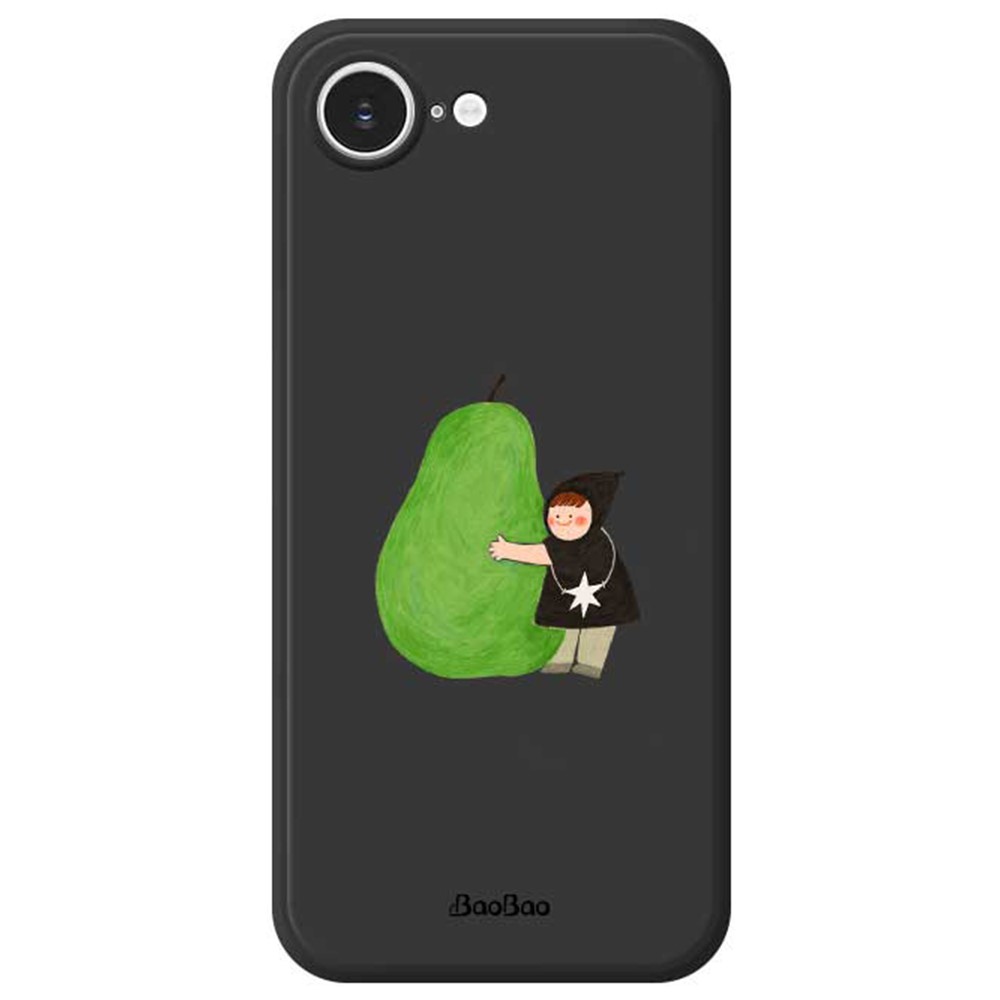 For iPhone 16e Case Hug Green Pear Pattern Printing Straight Edge TPU Phone Back Cover - Black