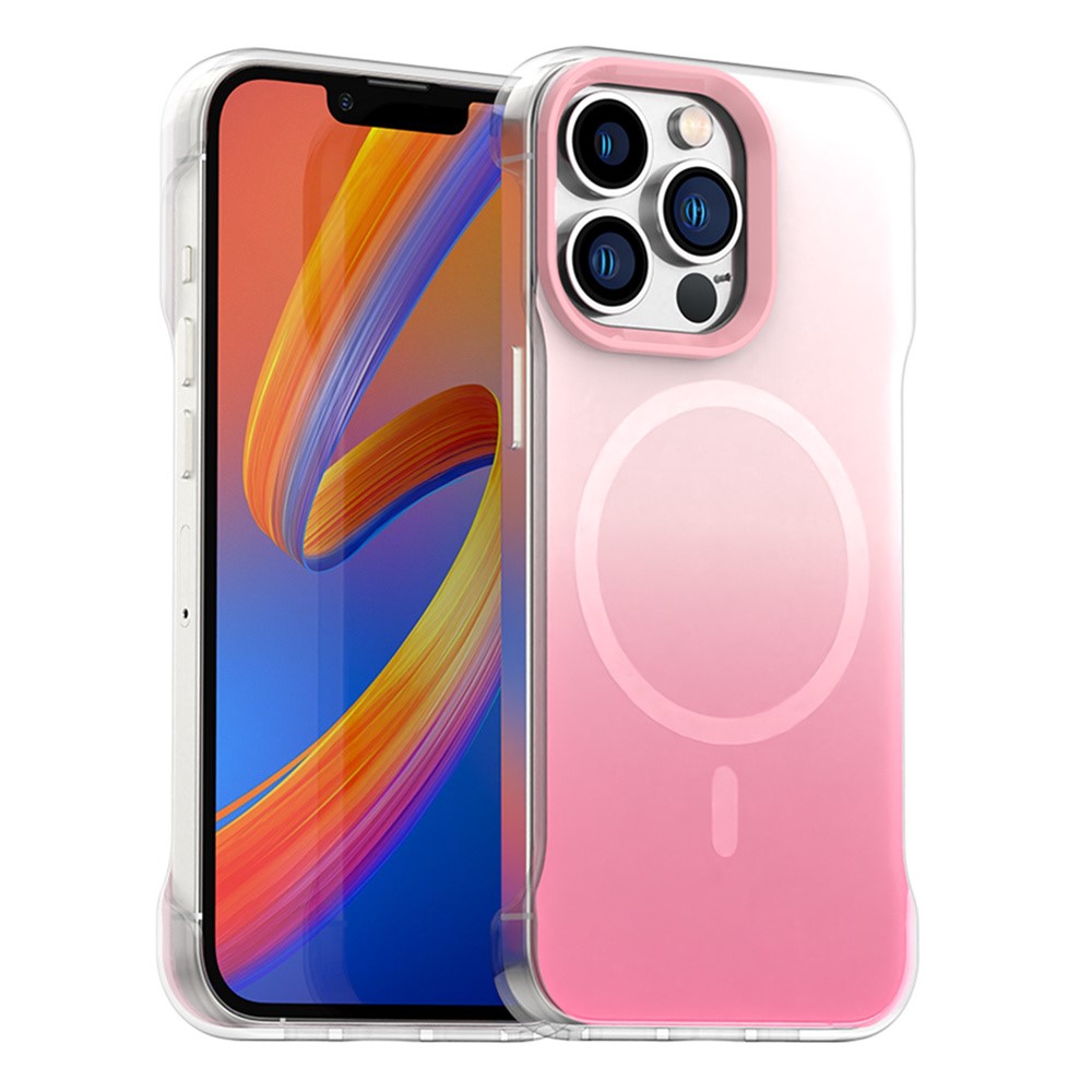 For iPhone 13 Pro Magnetic Case Gradient Design Borderless IMD TPU + PC + PET Phone Cover - Pink