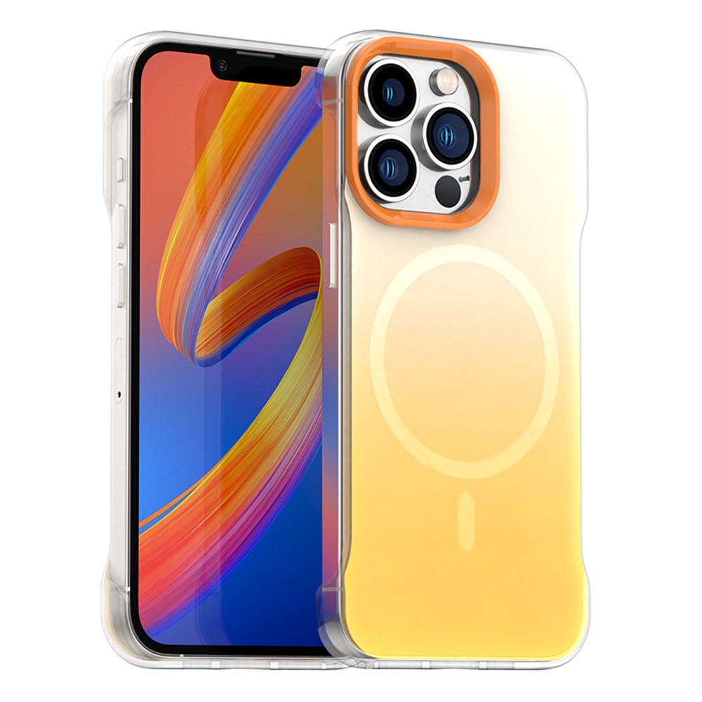 For iPhone 13 Pro Magnetic Case Gradient Design Borderless IMD TPU + PC + PET Phone Cover - Orange