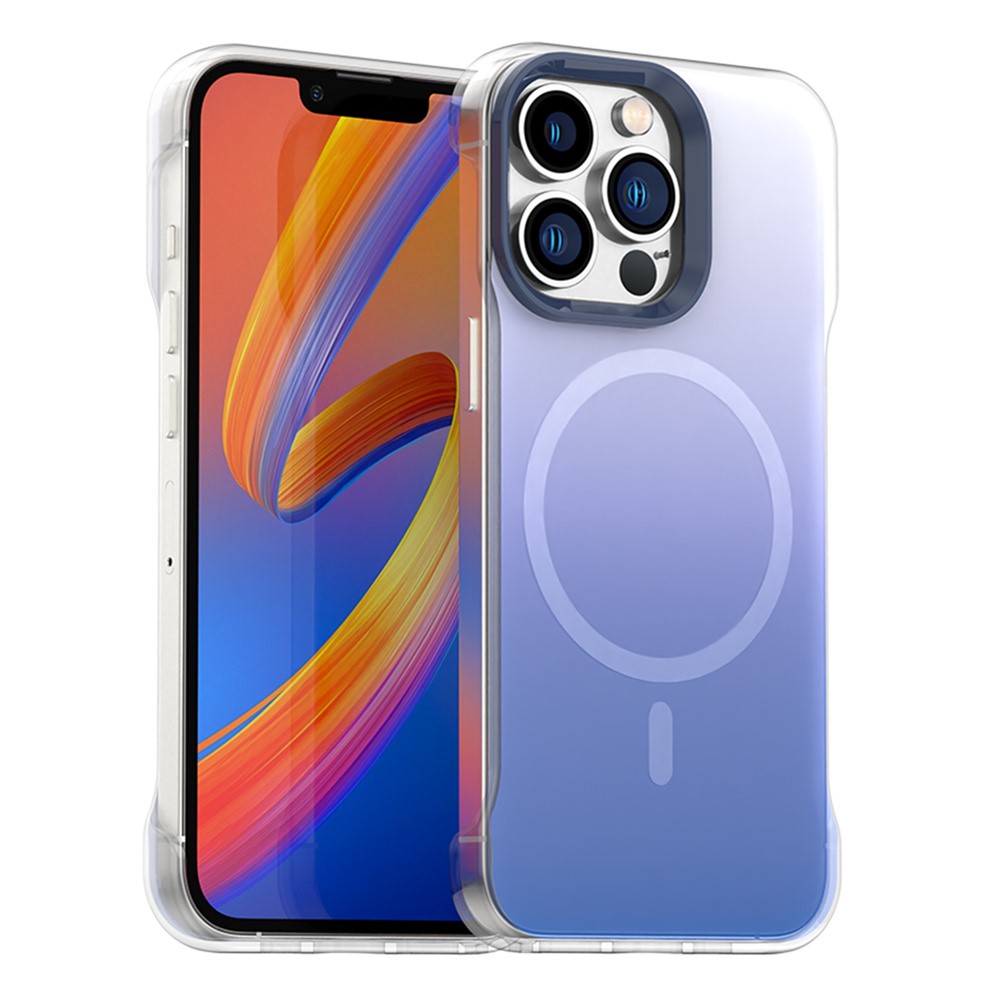 For iPhone 13 Pro Magnetic Case Gradient Design Borderless IMD TPU + PC + PET Phone Cover - Blue