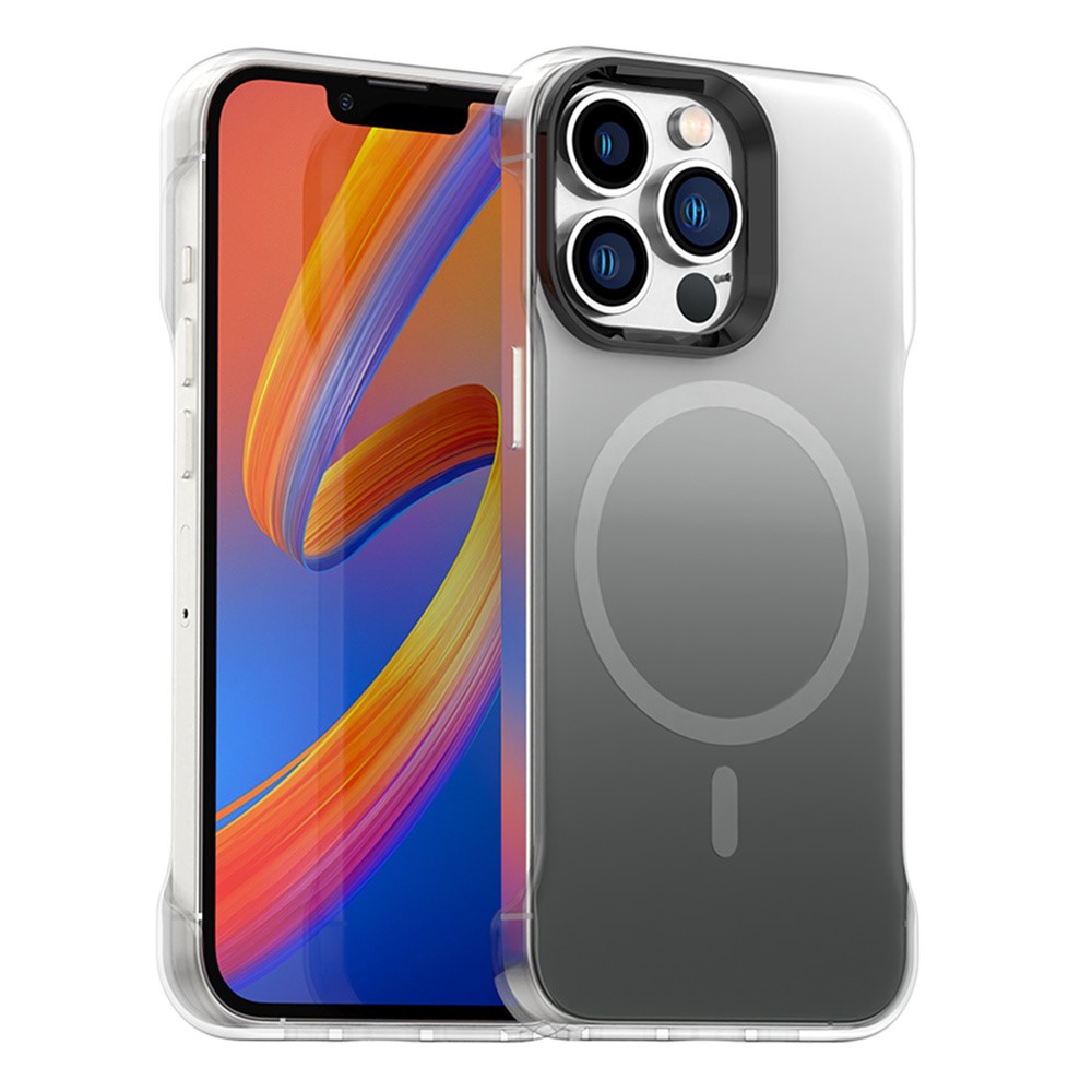 For iPhone 13 Pro Max Magnetic Case Gradient Design Borderless IMD TPU + PC + PET Phone Cover - Black