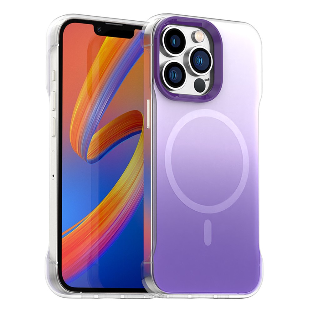For iPhone 13 Pro Max Magnetic Case Gradient Design Borderless IMD TPU + PC + PET Phone Cover - Purple