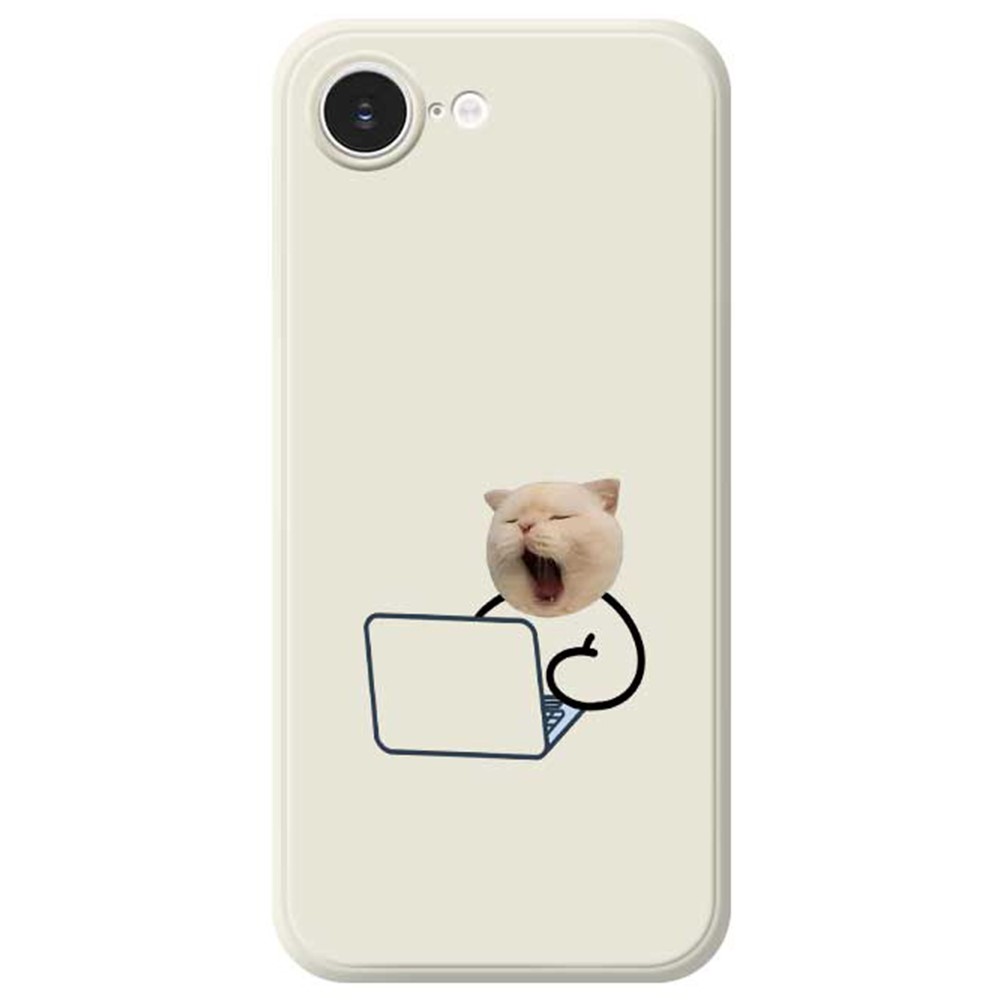 For iPhone 16e Case Working Cat Pattern Printing Straight Edge TPU Phone Back Cover - White