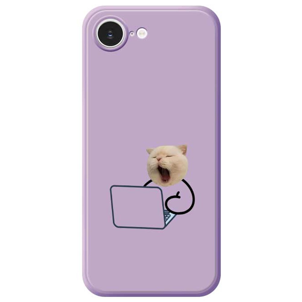 For iPhone 16e Case Working Cat Pattern Printing Straight Edge TPU Phone Back Cover - Purple