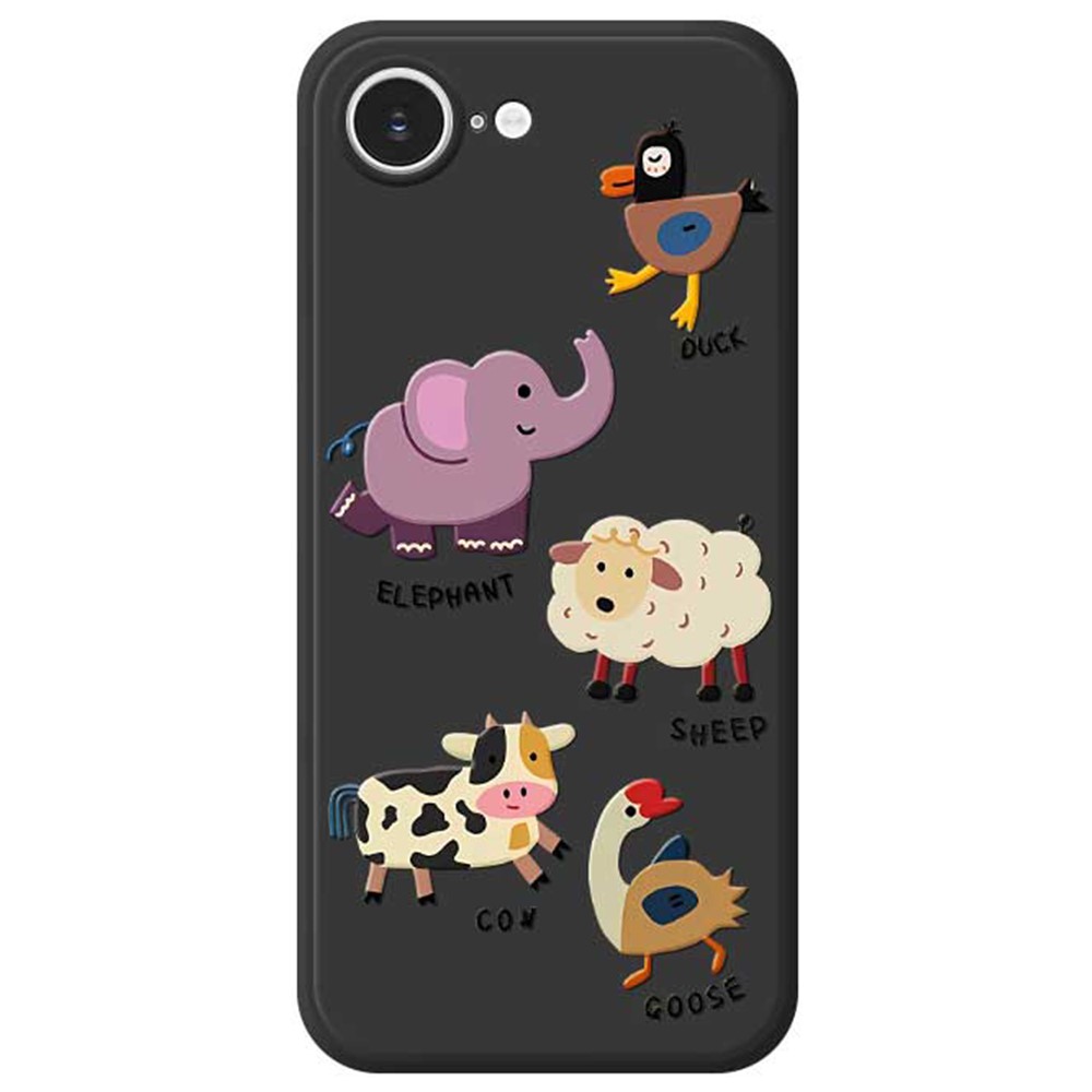 For iPhone 16e Case Five Animals Pattern Printing Straight Edge TPU Phone Back Cover - Black