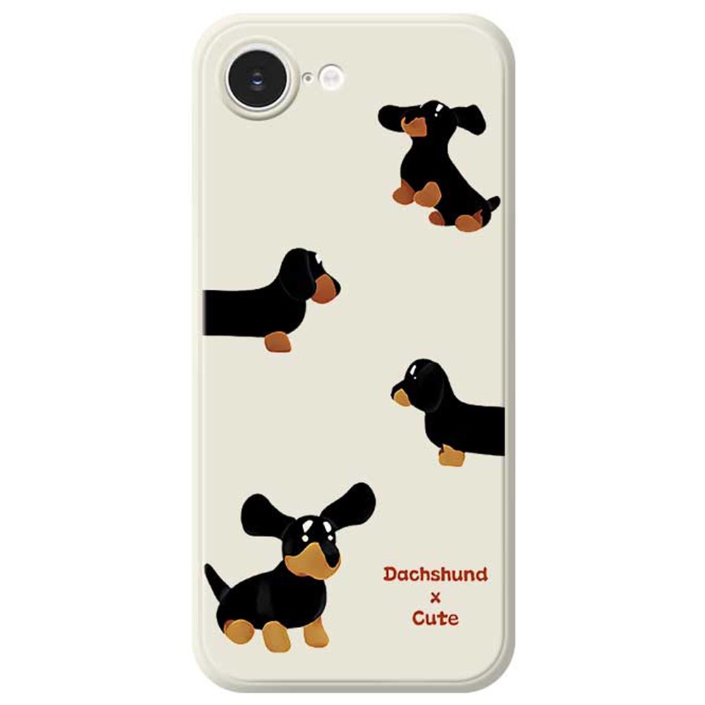 For iPhone 16e Case 4 Dachshunds Pattern Printing Straight Edge TPU Phone Back Cover - Beige