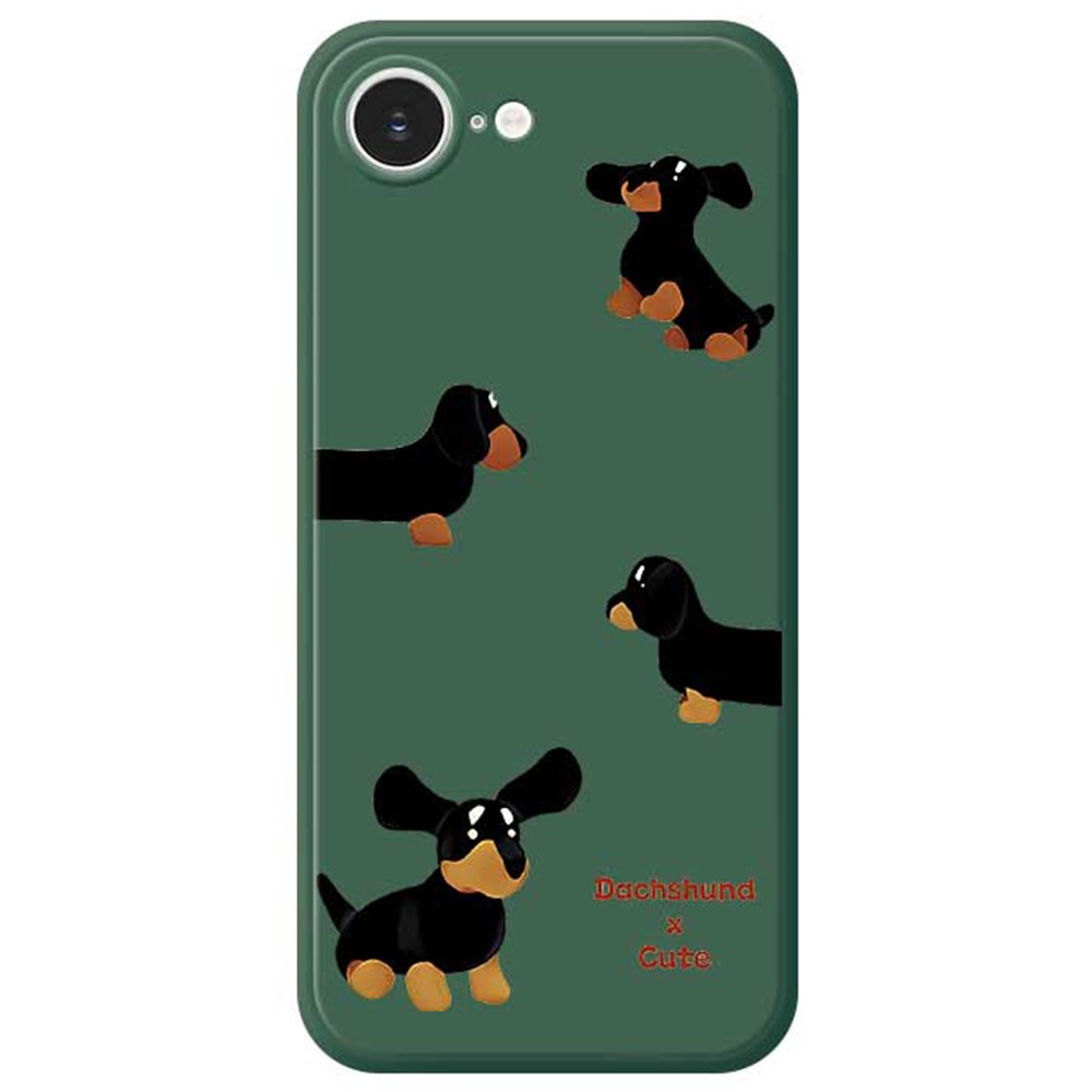 For iPhone 16e Case 4 Dachshunds Pattern Printing Straight Edge TPU Phone Back Cover - Green