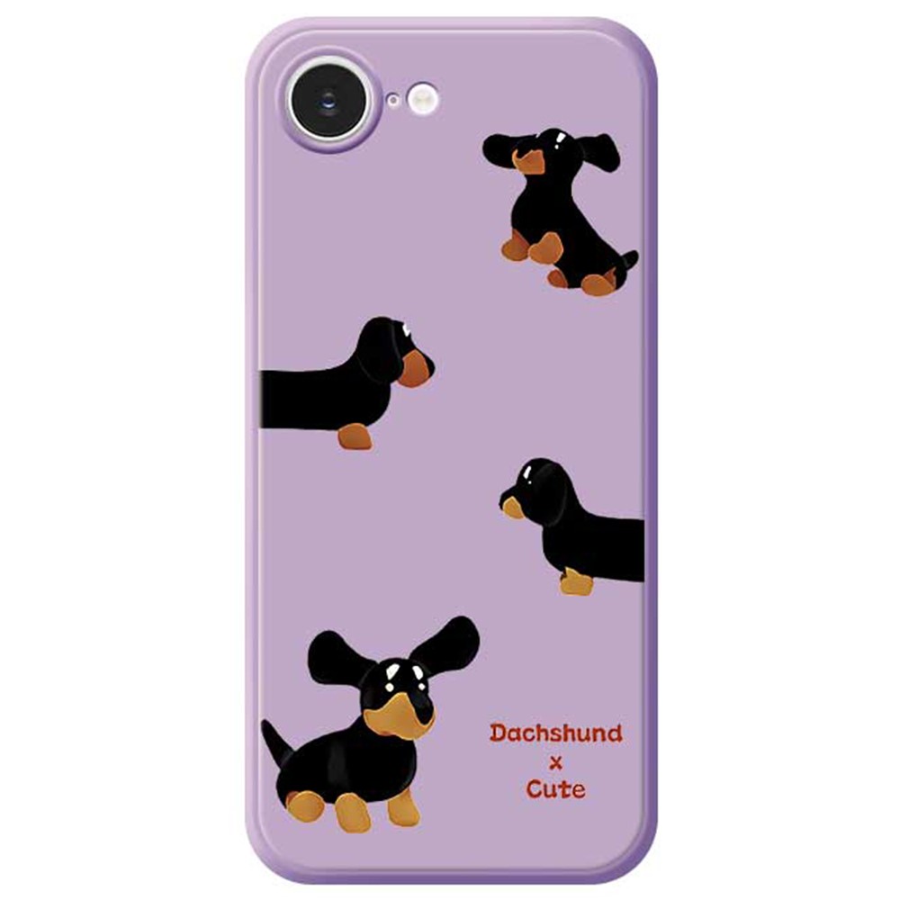 For iPhone 16e Case 4 Dachshunds Pattern Printing Straight Edge TPU Phone Back Cover - Purple