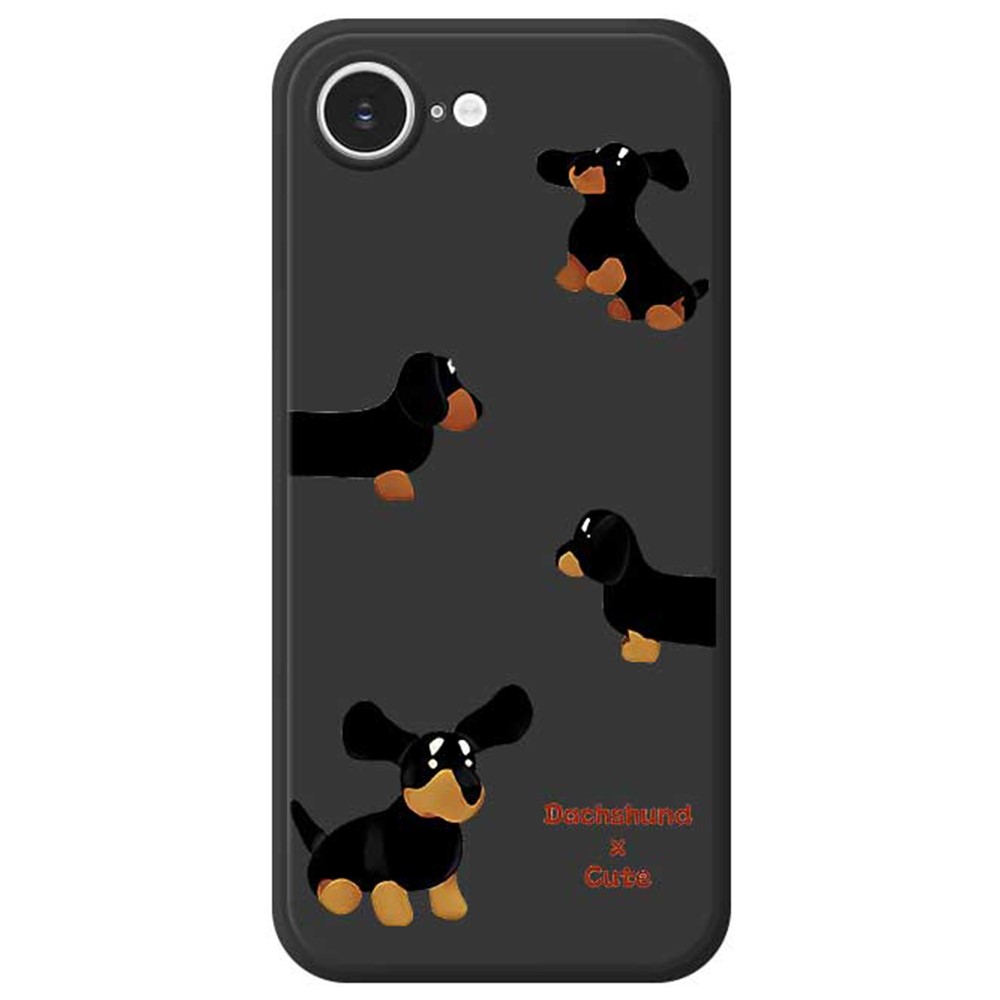 For iPhone 16e Case 4 Dachshunds Pattern Printing Straight Edge TPU Phone Back Cover - Black