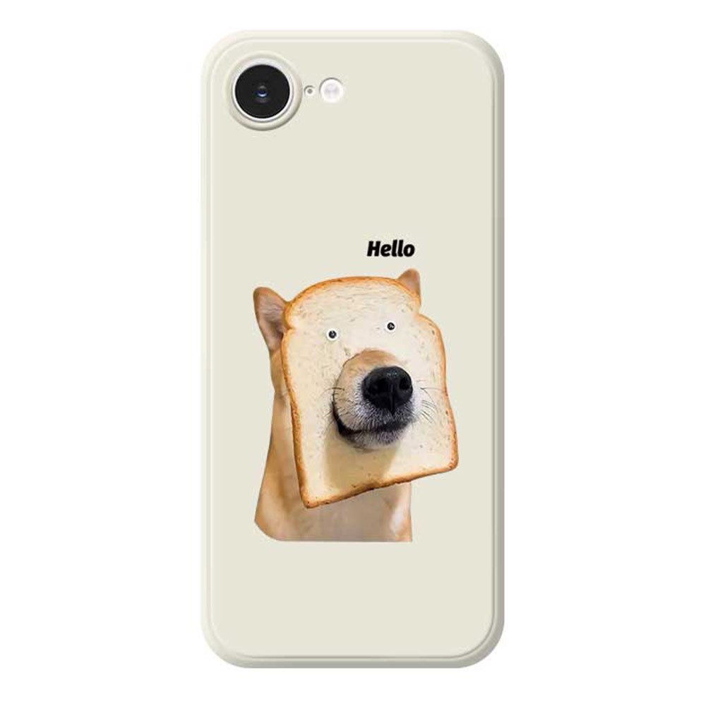For iPhone 16e Case Toast Dog Pattern Printing Straight Edge TPU Phone Back Cover - Beige