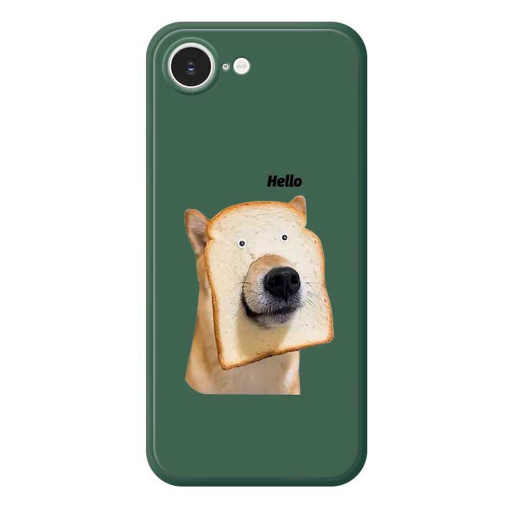For iPhone 16e Case Toast Dog Pattern Printing Straight Edge TPU Phone Back Cover - Green