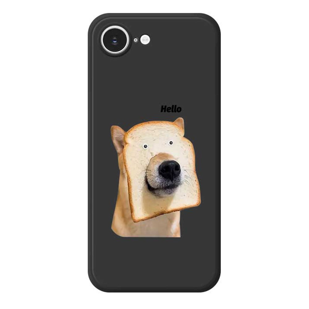 For iPhone 16e Case Toast Dog Pattern Printing Straight Edge TPU Phone Back Cover - Black