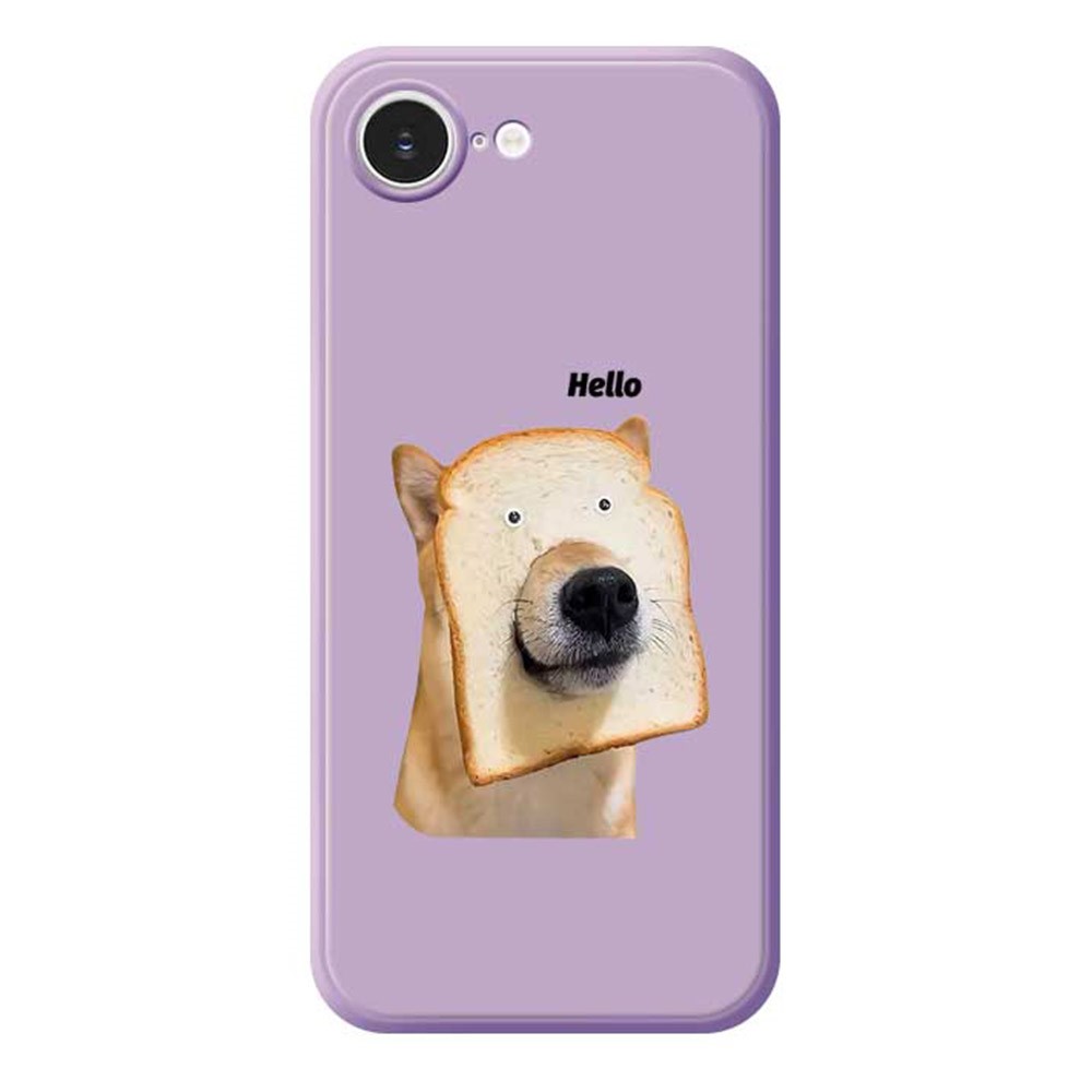 For iPhone 16e Case Toast Dog Pattern Printing Straight Edge TPU Phone Back Cover - Purple