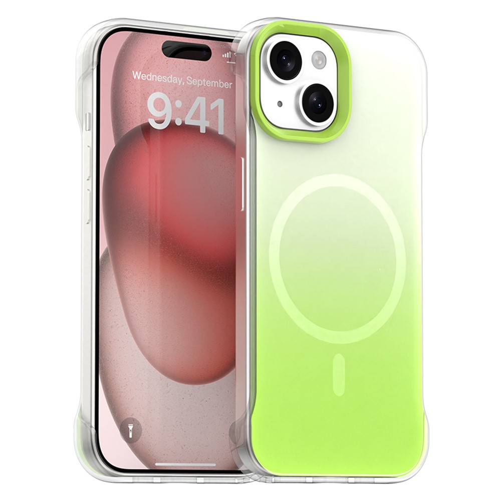 For iPhone 15 Plus / 14 Plus Magnetic Case Gradient Design Borderless IMD TPU + PC + PET Phone Cover - Green
