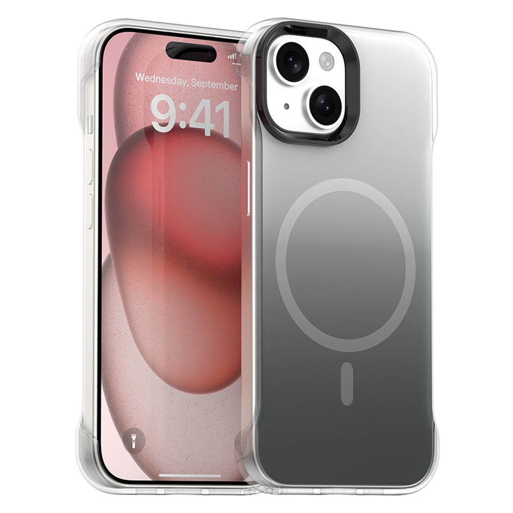 For iPhone 15 Plus / 14 Plus Magnetic Case Gradient Design Borderless IMD TPU + PC + PET Phone Cover - Black