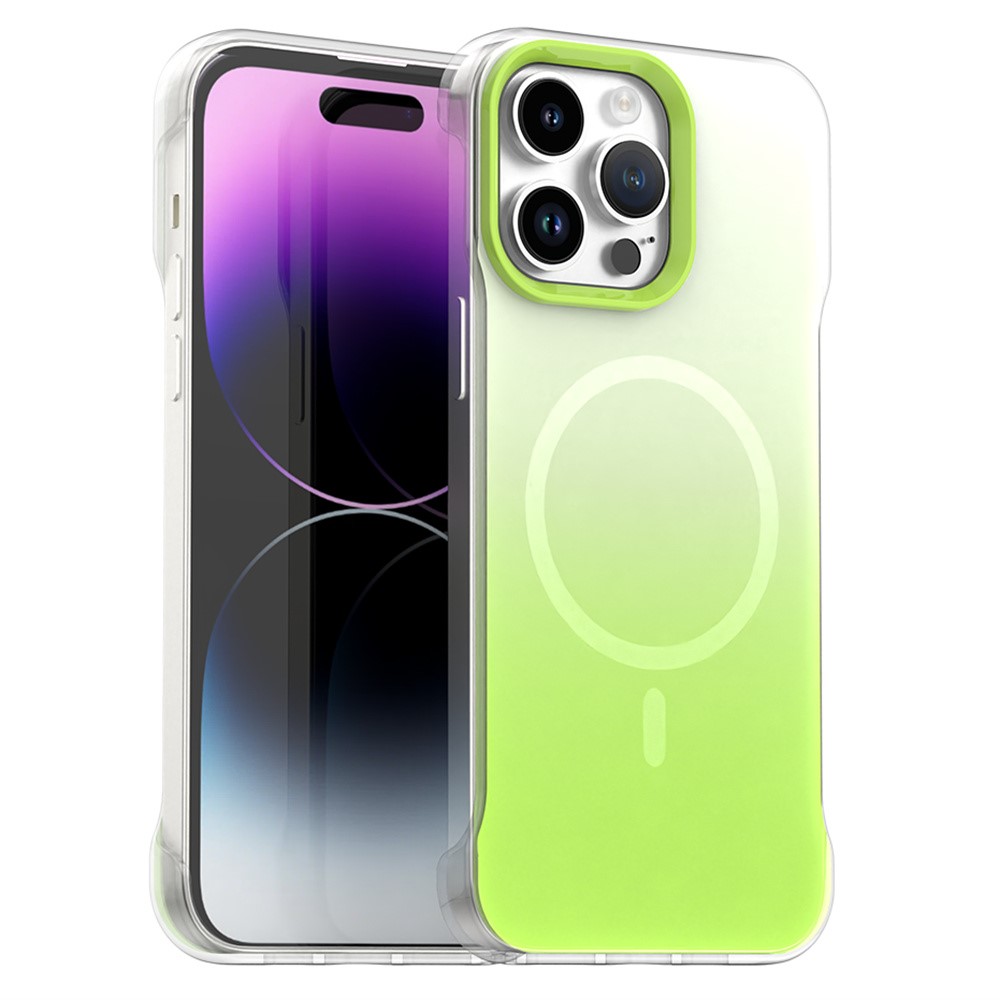 For iPhone 14 Pro Max Magnetic Case Gradient Design Borderless IMD TPU + PC + PET Phone Cover - Green