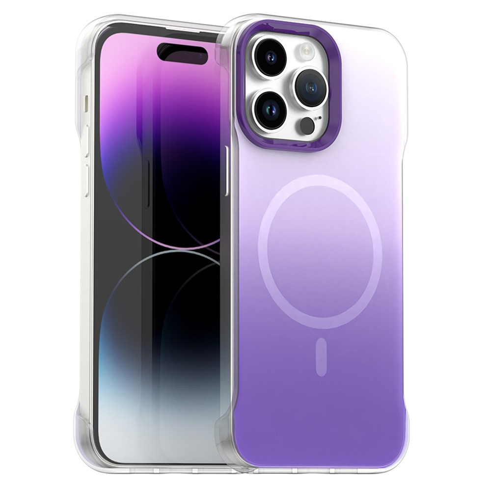 For iPhone 14 Pro Max Magnetic Case Gradient Design Borderless IMD TPU + PC + PET Phone Cover - Purple