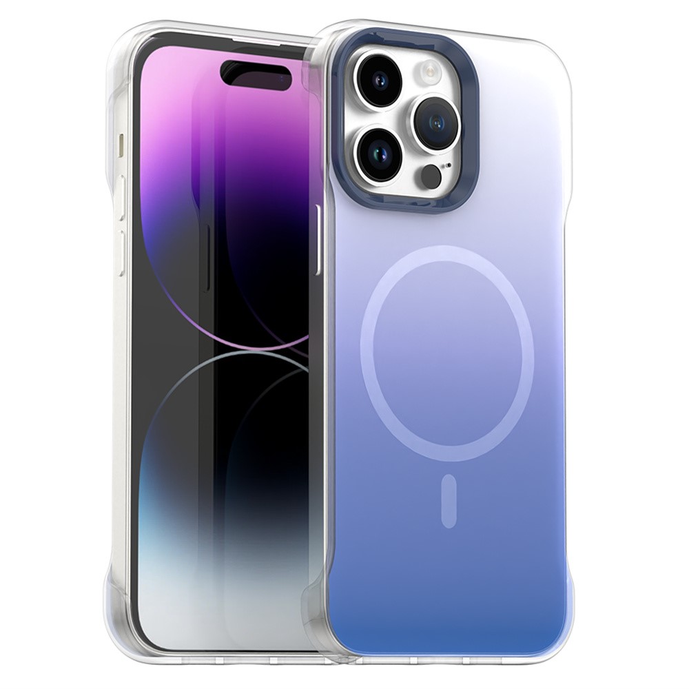 For iPhone 14 Pro Max Magnetic Case Gradient Design Borderless IMD TPU + PC + PET Phone Cover - Blue