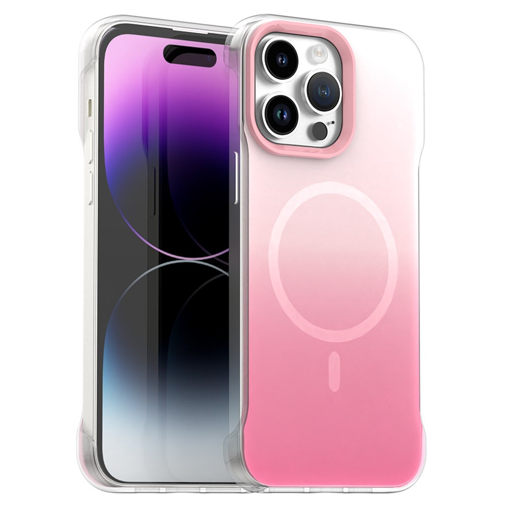 For iPhone 14 Pro Max Magnetic Case Gradient Design Borderless IMD TPU + PC + PET Phone Cover - Pink