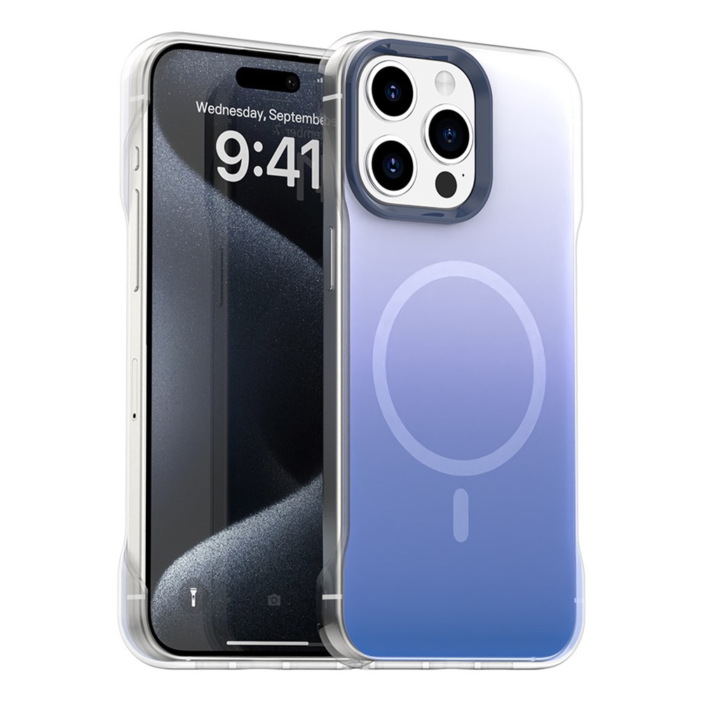 For iPhone 15 Pro Magnetic Case Gradient Design Borderless IMD TPU + PC + PET Phone Cover - Blue