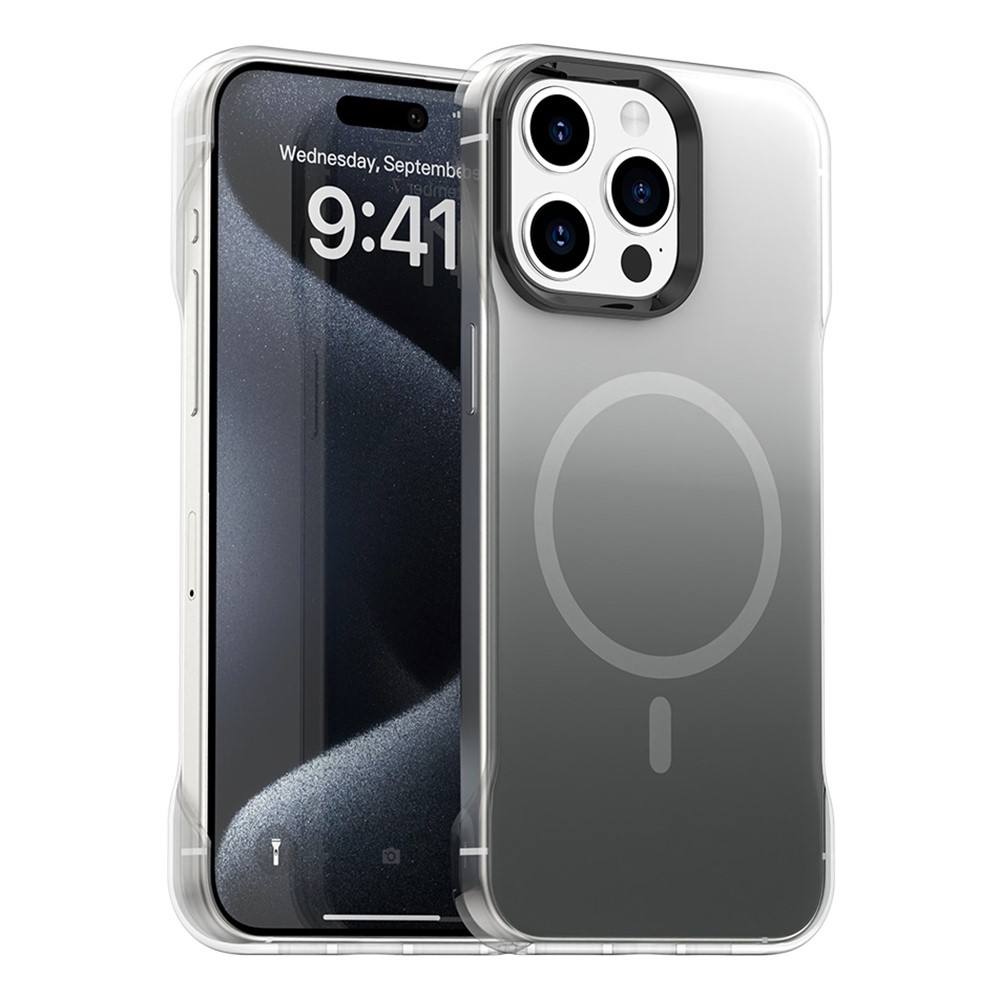 For iPhone 15 Pro Magnetic Case Gradient Design Borderless IMD TPU + PC + PET Phone Cover - Black