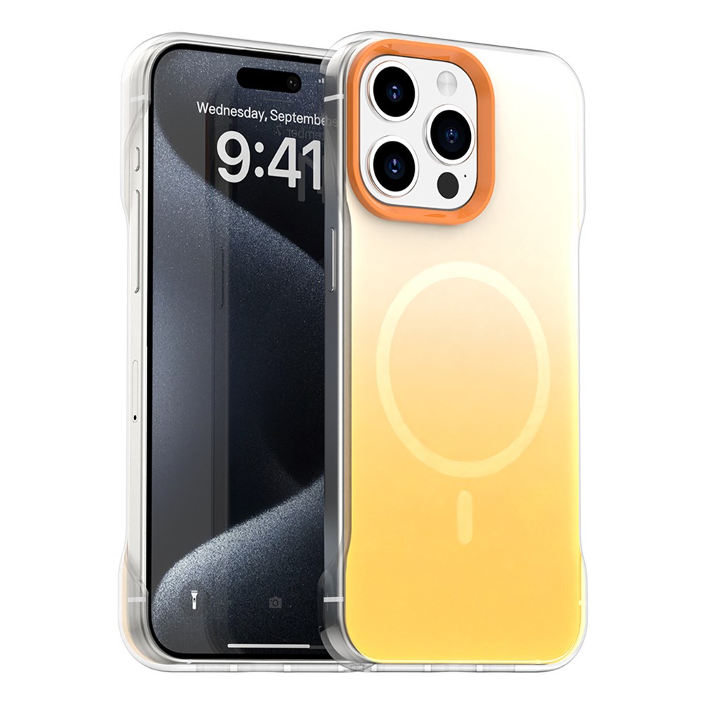For iPhone 15 Pro Magnetic Case Gradient Design Borderless IMD TPU + PC + PET Phone Cover - Orange