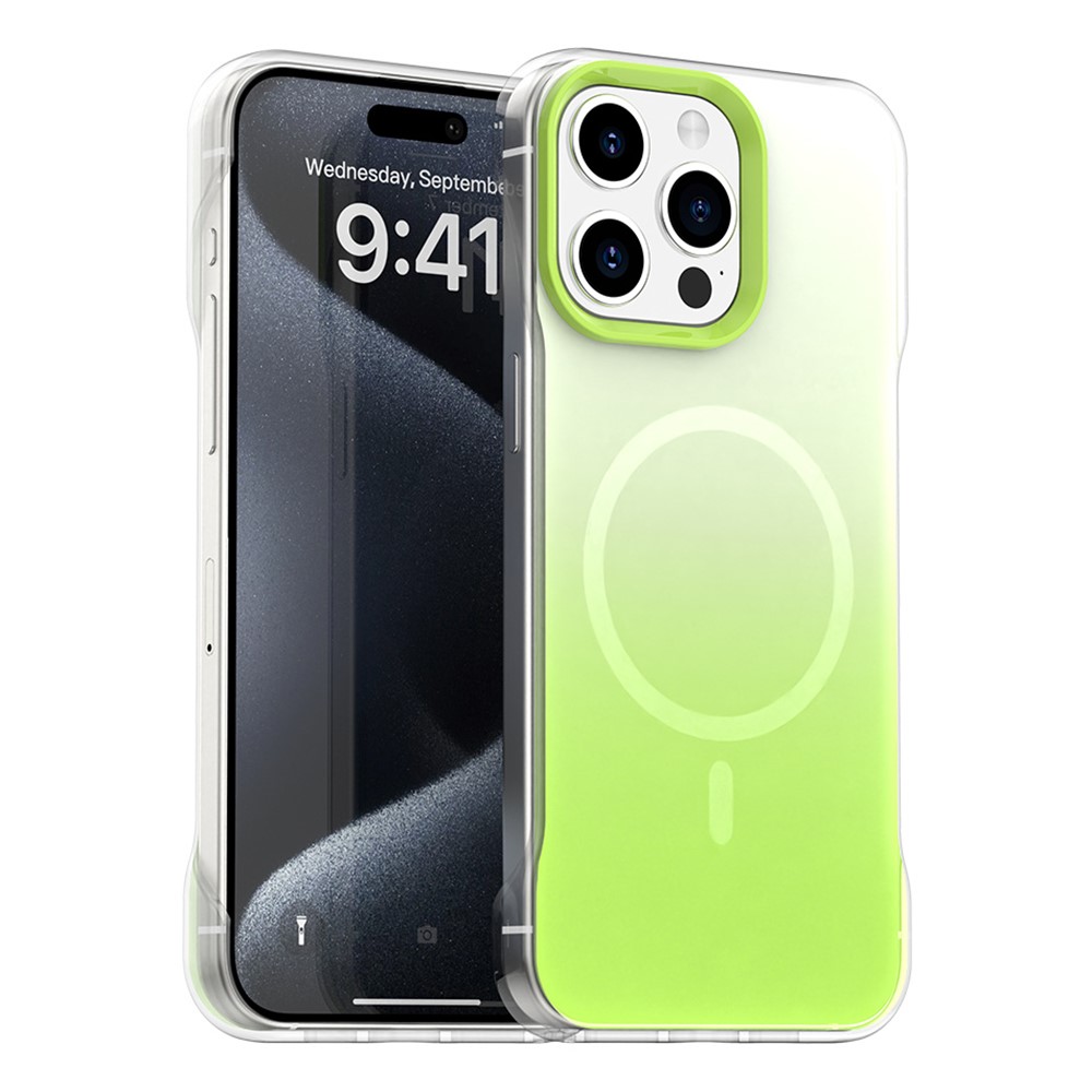For iPhone 15 Pro Max Magnetic Case Gradient Design Borderless IMD TPU + PC + PET Phone Cover - Green