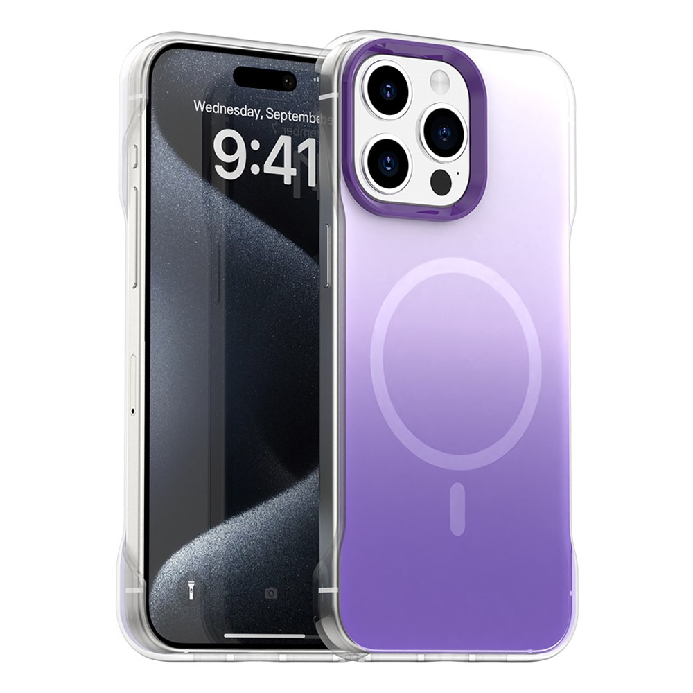 For iPhone 15 Pro Max Magnetic Case Gradient Design Borderless IMD TPU + PC + PET Phone Cover - Purple