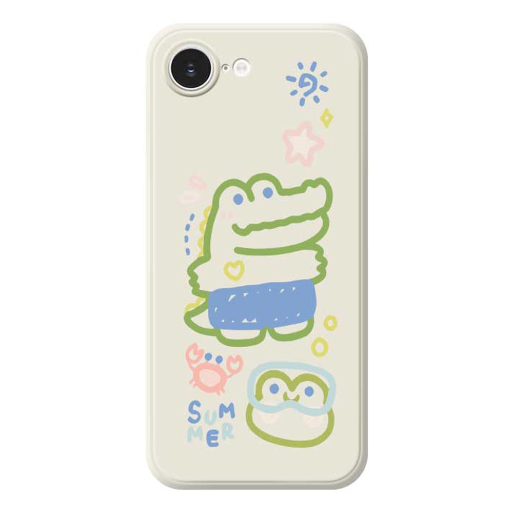For iPhone 16e Case Frog Alligator Pattern Printing Straight Edge TPU Phone Back Cover - Beige