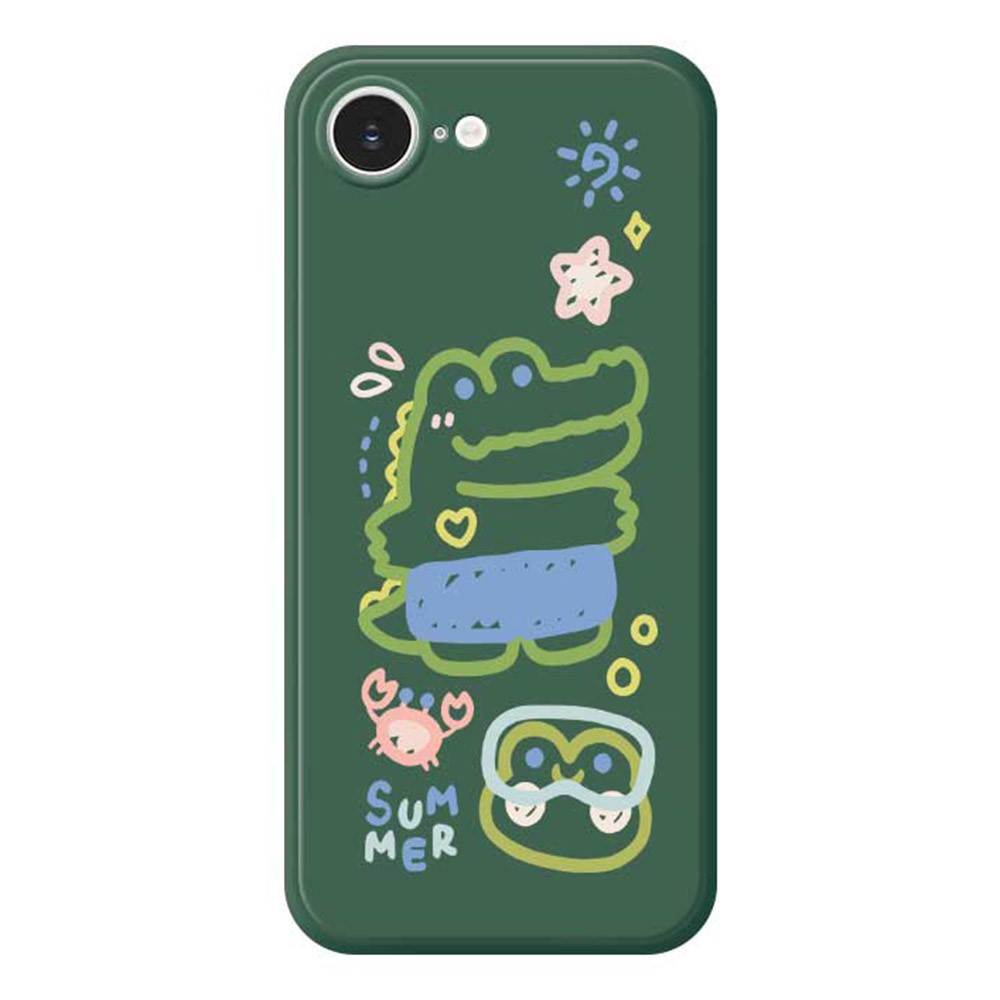 For iPhone 16e Case Frog Alligator Pattern Printing Straight Edge TPU Phone Back Cover - Green