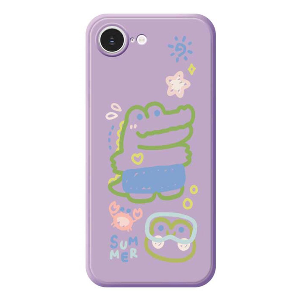 For iPhone 16e Case Frog Alligator Pattern Printing Straight Edge TPU Phone Back Cover - Purple