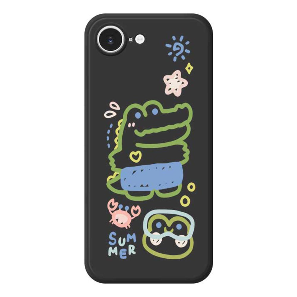For iPhone 16e Case Frog Alligator Pattern Printing Straight Edge TPU Phone Back Cover - Black