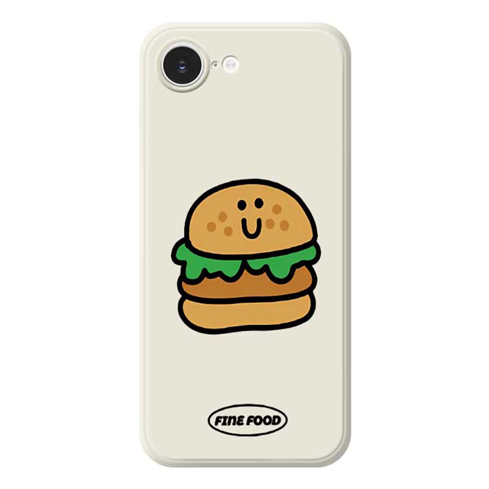 For iPhone 16e Case Hamburger Pattern Printing Straight Edge TPU Phone Back Cover - Beige