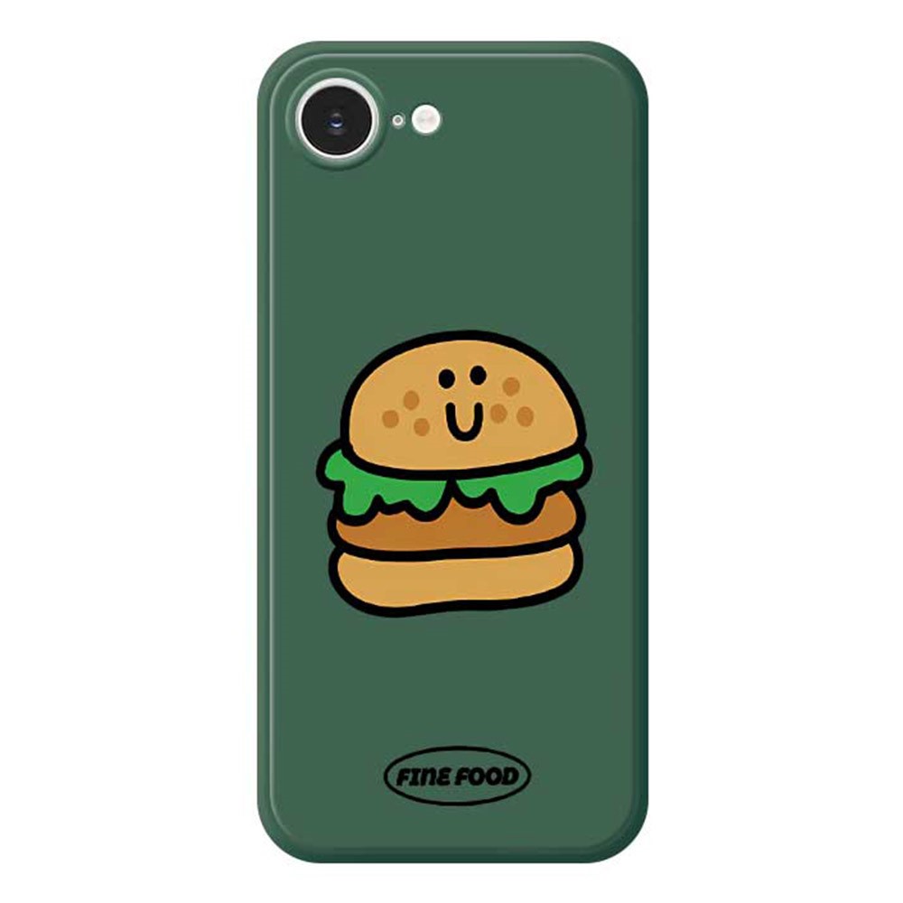 For iPhone 16e Case Hamburger Pattern Printing Straight Edge TPU Phone Back Cover - Green
