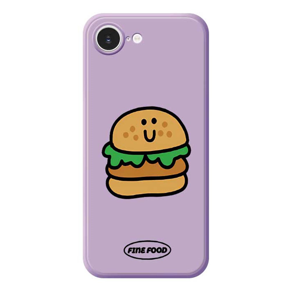 For iPhone 16e Case Hamburger Pattern Printing Straight Edge TPU Phone Back Cover - Purple