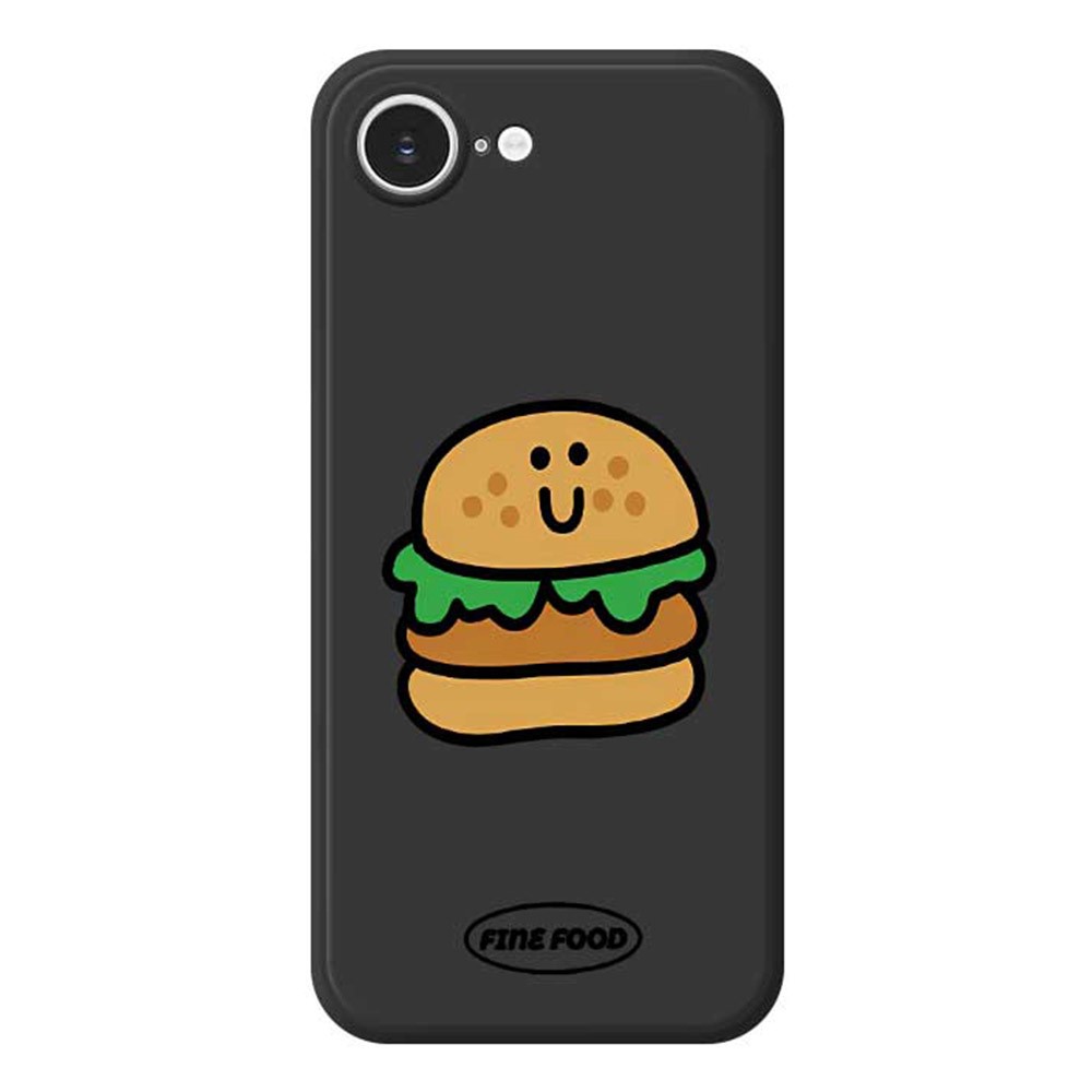 For iPhone 16e Case Hamburger Pattern Printing Straight Edge TPU Phone Back Cover - Black