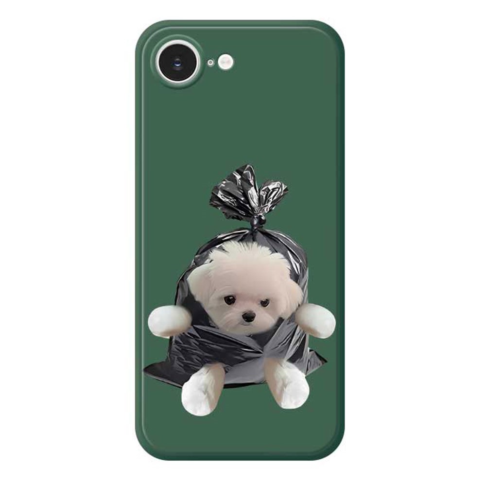 For iPhone 16e Case Garbage Bag Dog Pattern Printing Straight Edge TPU Phone Back Cover - Green