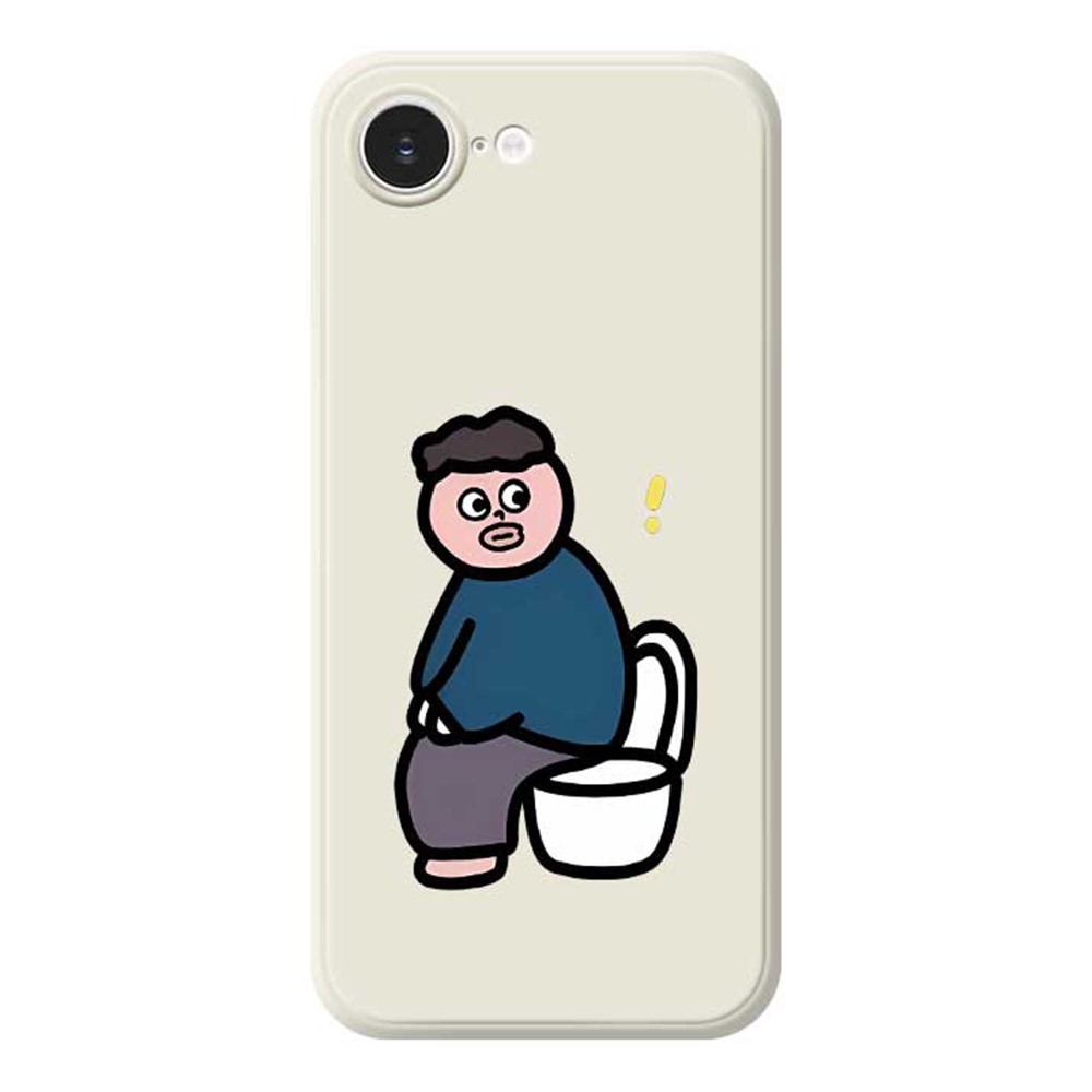 For iPhone 16e Case Toilet Boy Pattern Printing Straight Edge TPU Phone Back Cover - Beige