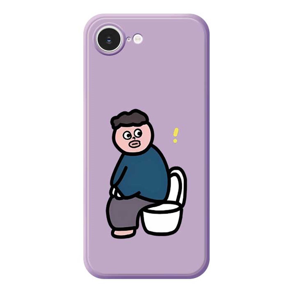 For iPhone 16e Case Toilet Boy Pattern Printing Straight Edge TPU Phone Back Cover - Purple