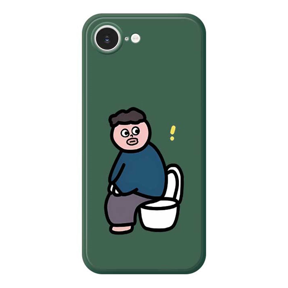 For iPhone 16e Case Toilet Boy Pattern Printing Straight Edge TPU Phone Back Cover - Green