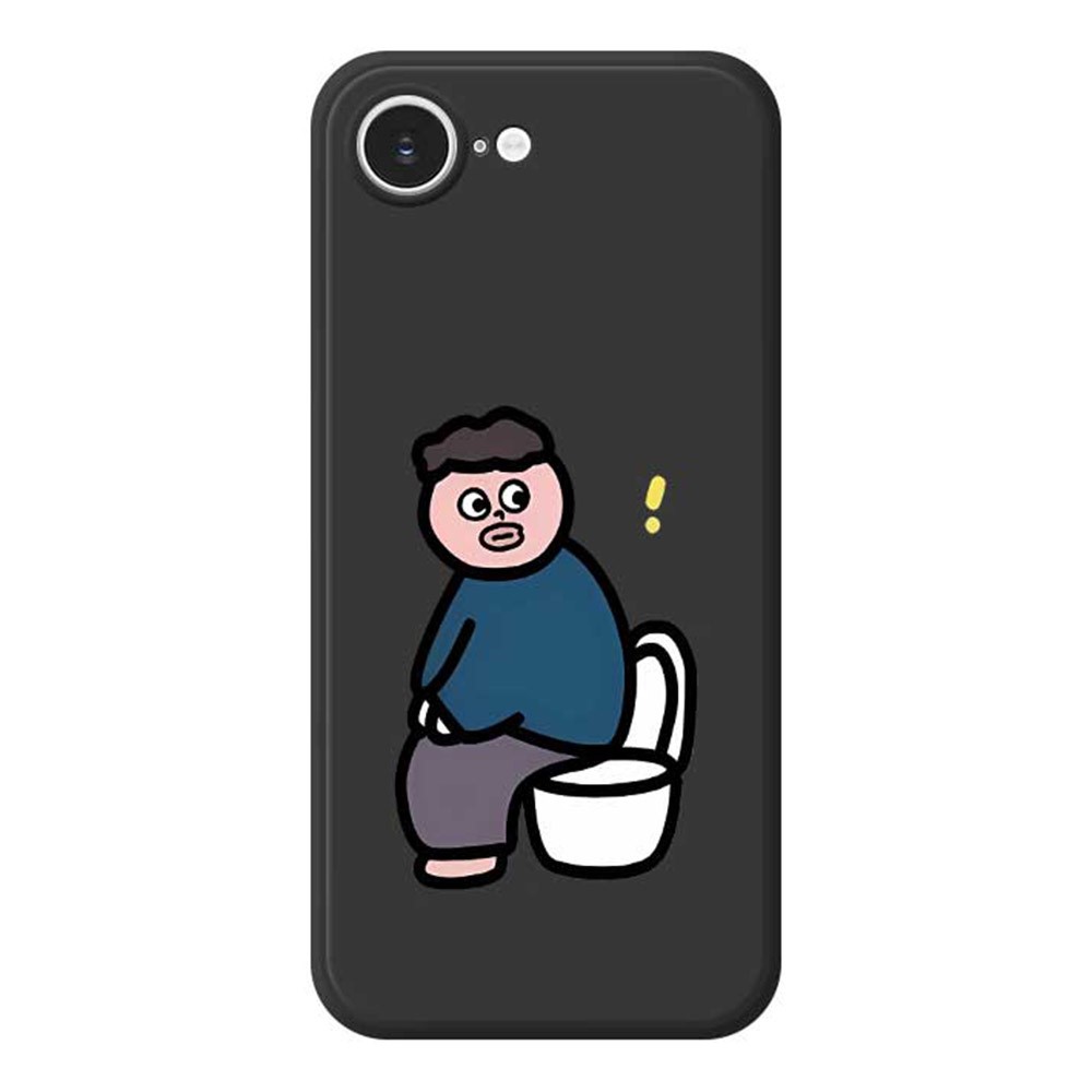 For iPhone 16e Case Toilet Boy Pattern Printing Straight Edge TPU Phone Back Cover - Black