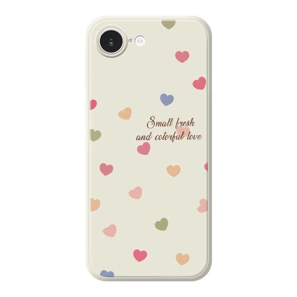 For iPhone 16e Case Colorful Love Pattern Printing Straight Edge TPU Phone Back Cover - Beige