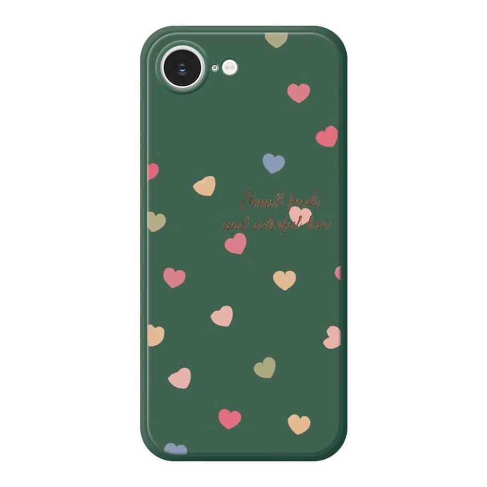 For iPhone 16e Case Colorful Love Pattern Printing Straight Edge TPU Phone Back Cover - Green